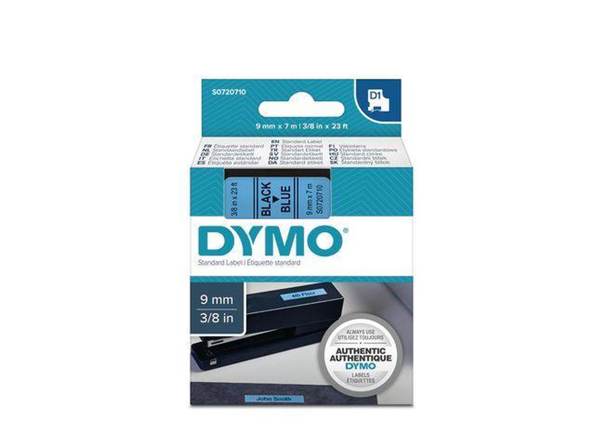 Dymo D1 Labelcassette, 9 mm x 7 m, Zwart op Blauw